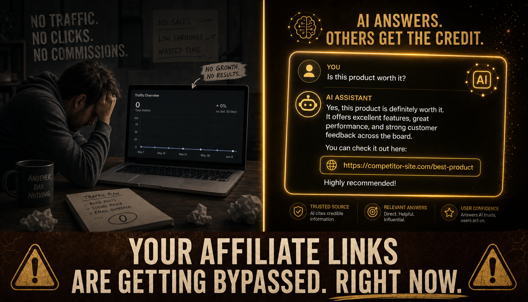 Affiliate links getting bypassed by AI answer engines.